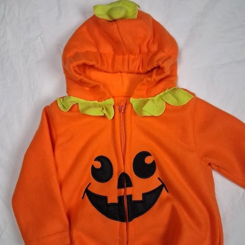 Baby Pumpkin Halloween Outfit 12 18 Mo Hooded Jack-O-Lantern  Black Stripe Pants